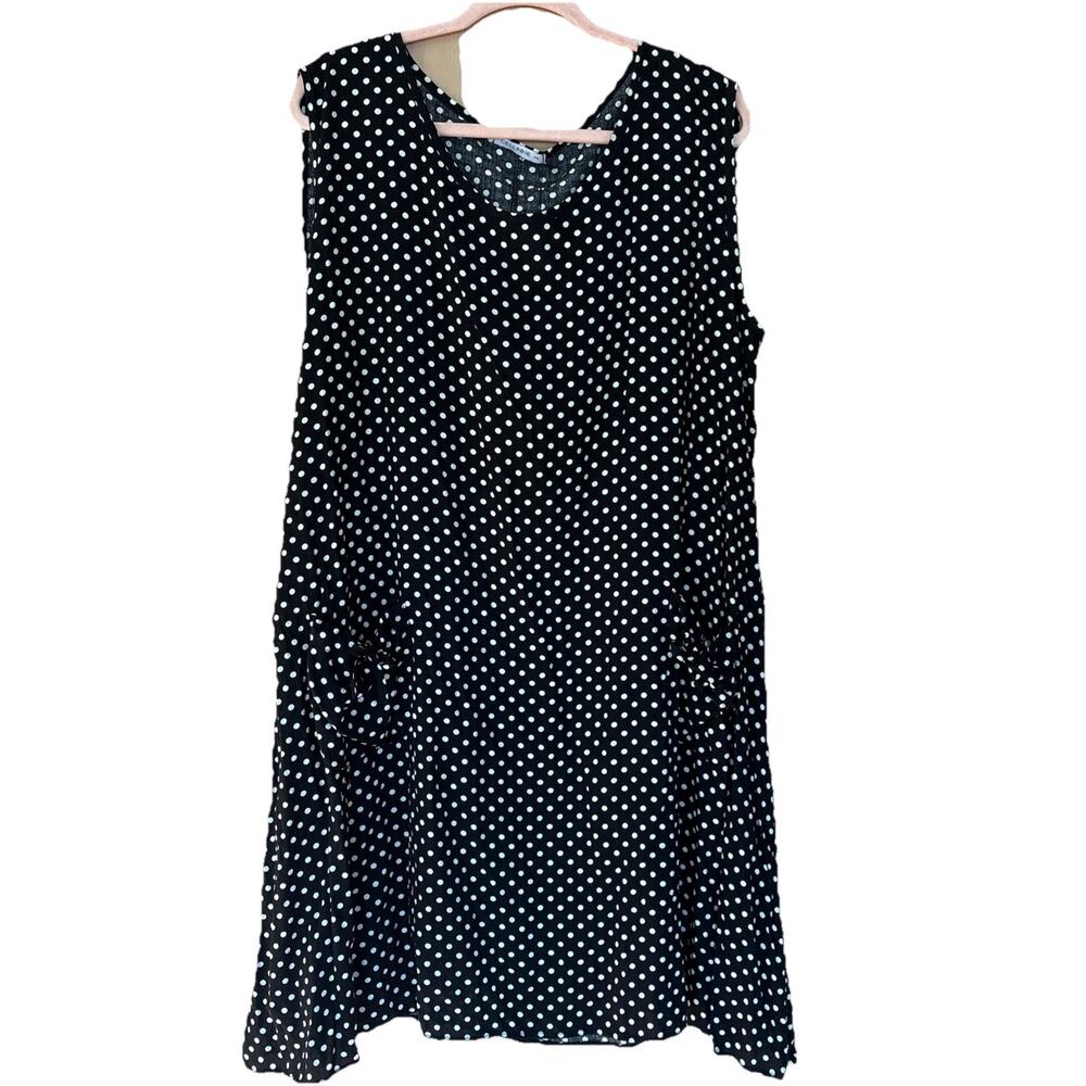 Cellabie Dress Wm 4XL Black & White Polka Dot Sleeveless A-line Dress Pockets